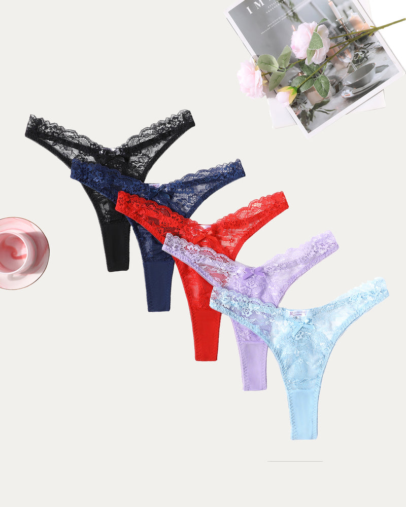 Avidlove Lace G-string set in assorted colors. Sexy floral lace thong panties for women.
