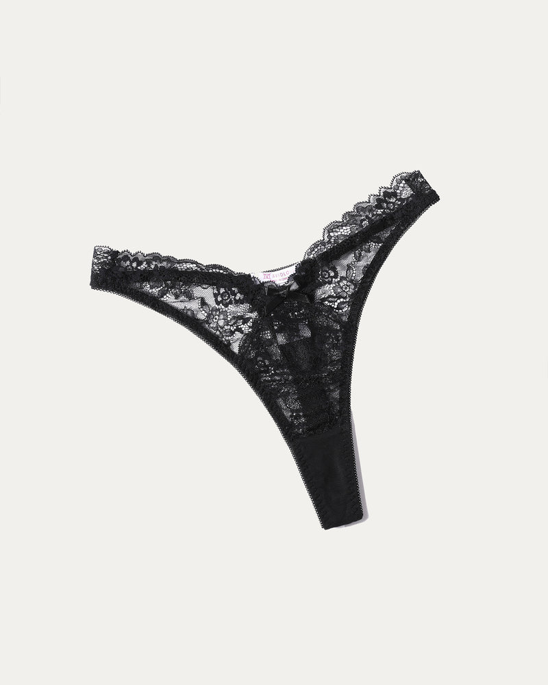 Black Avidlove lace G-string thong panty. Sexy floral lace design, comfortable for women.