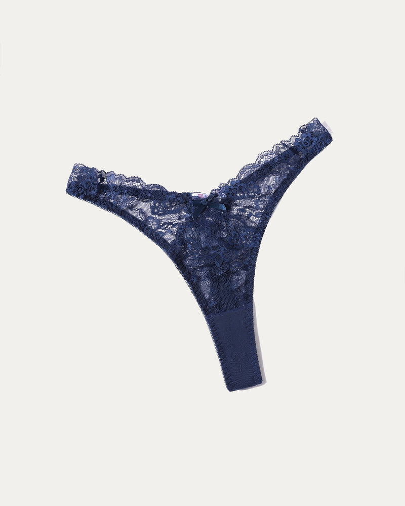 Avidlove navy blue lace G-string thong. Sexy floral lace design with adjustable waistband.