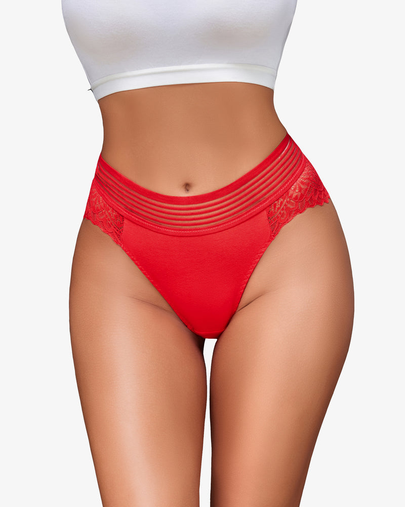 Red lace cheeky hipster panties with lace back, sexy design, and comfortable cotton blend lingerie