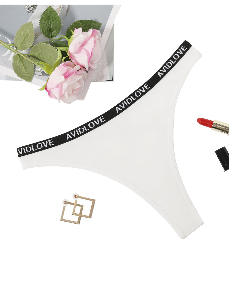 Avidlove low-rise white cotton thong with branded waistband, breathable lingerie