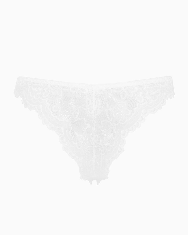 White lace string panty. Low-rise cheeky design lingerie, soft and charming style for women.