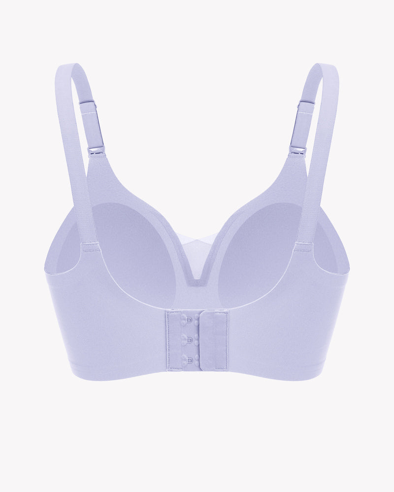 Light purple wireless nursing bra with adjustable straps, discreet breastfeeding support