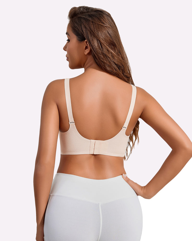 Beige seamless nursing bra, adjustable, comfortable, maternity wear, easy nursing access