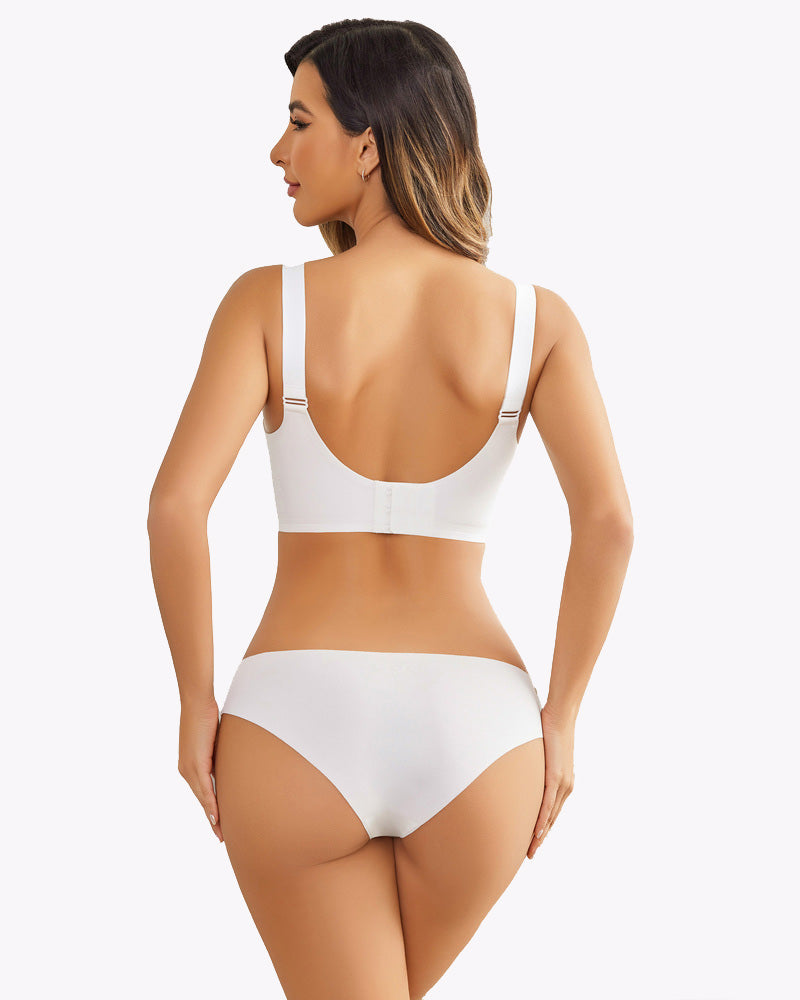 White seamless maternity bra and briefs set, comfortable support design, with breastfeeding access