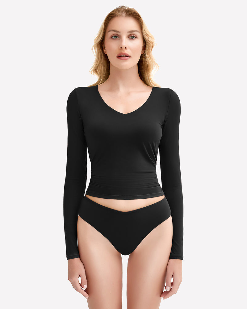 Black Y2k lingerie set: V-neck top and panties, soft and stretchy fabric. Sexy and stylish.