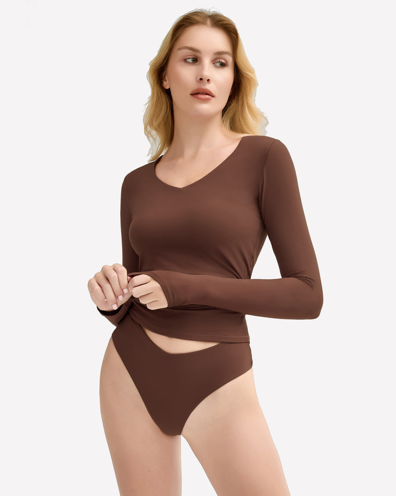 Brown Y2k V-neck lingerie set. Soft, stretchy fabric. Sexy and stylish lingerie for women.