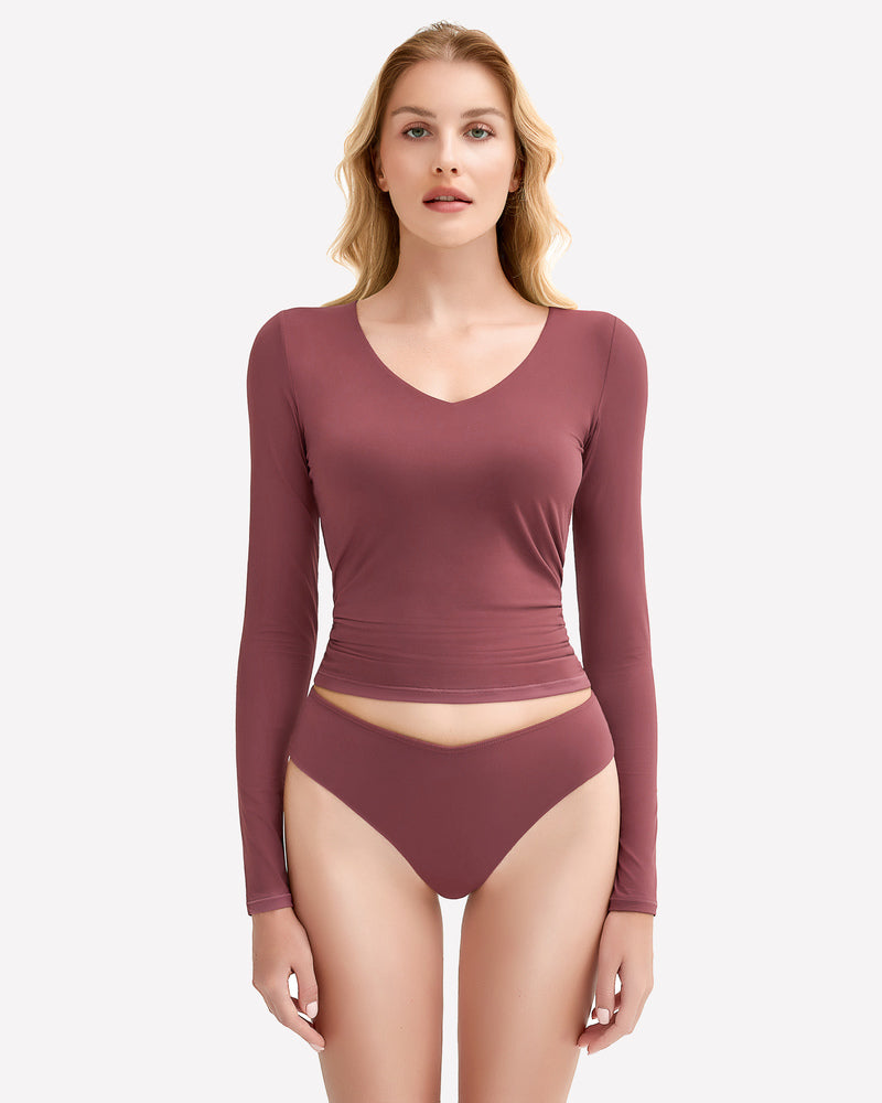 Mauve Y2k lingerie set: V-neck top and panties. Soft, stretchy fabric. Stylish and sexy lingerie.