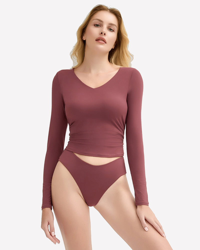 Mauve Y2k lingerie set, V-neck top and panties. Soft, stretchy fabric, stylish and sexy lingerie.
