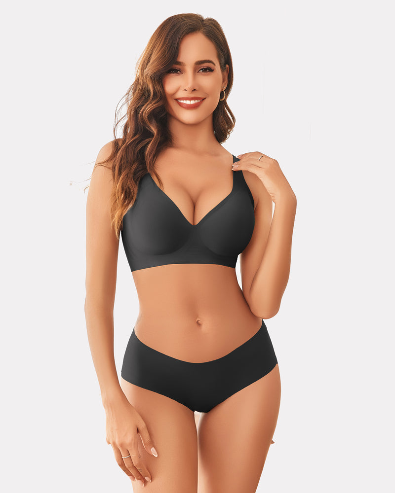 Black Avidlove wireless full coverage bra and panty set for comfort and support
