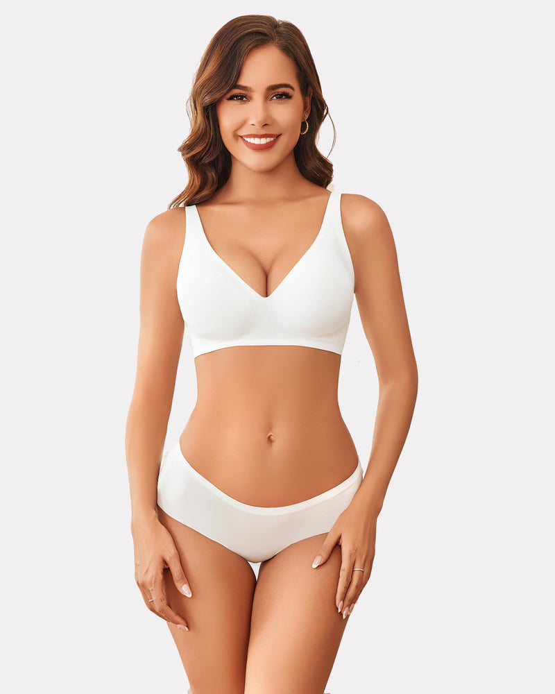 White Avidlove wireless push-up bra and panty set for women, full coverage and comfortable design