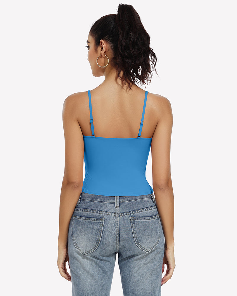Blue square neck tank top with adjustable straps, perfect for casual wear