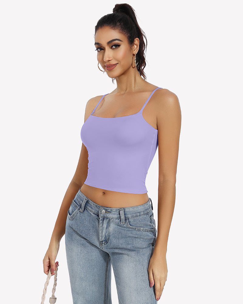 Lavender square neck tank top with adjustable straps, perfect for daily outfit and casual wear