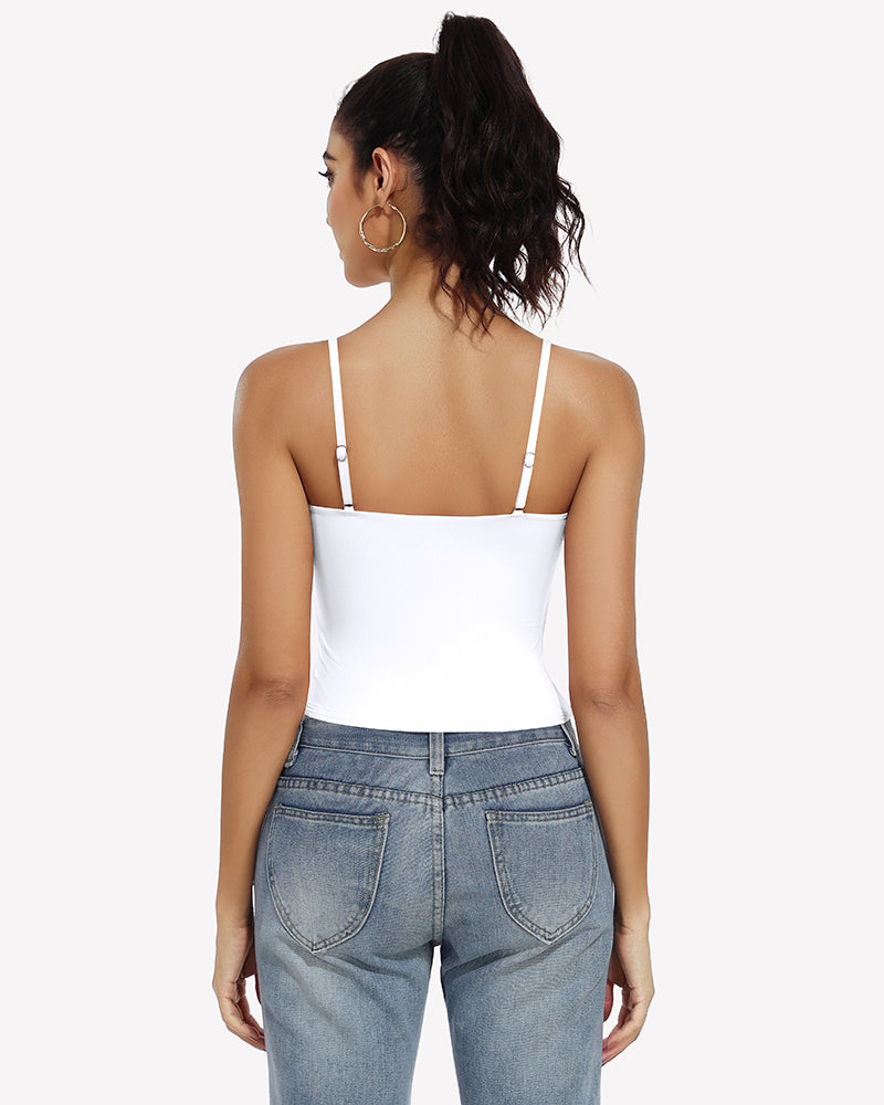 White square neck tank top with adjustable straps, perfect for daily outfit and casual wear