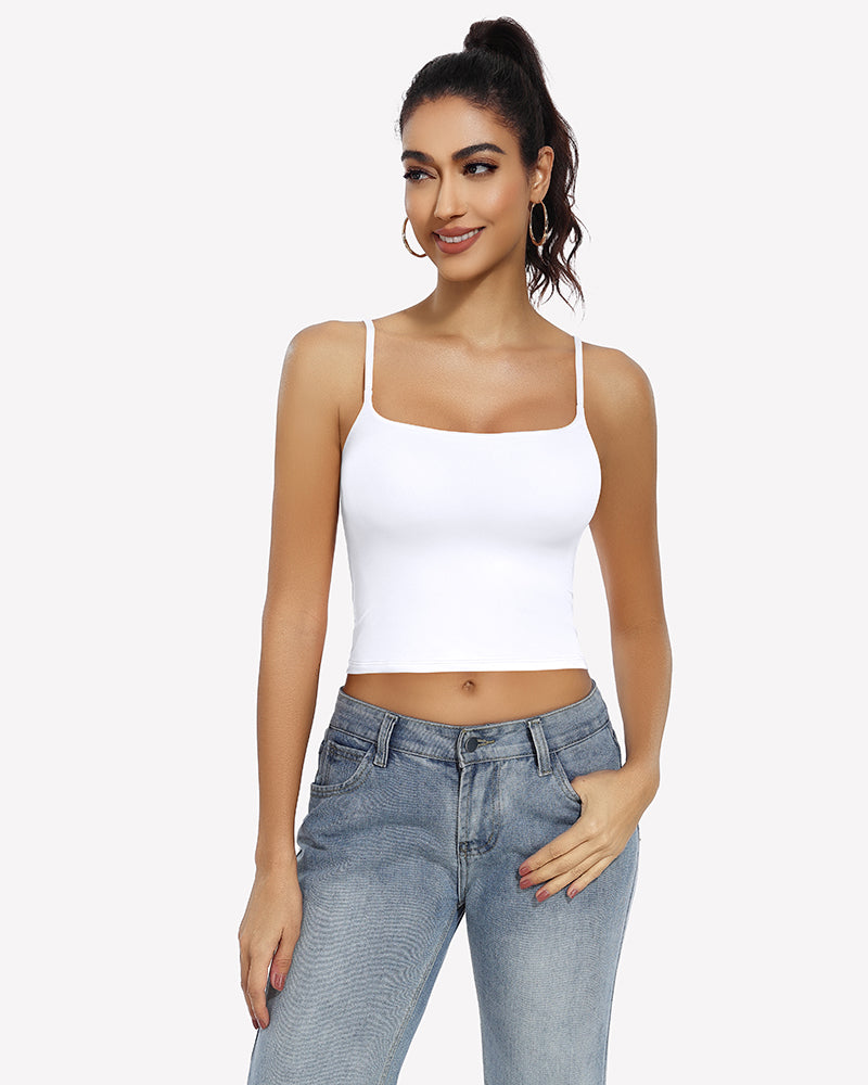 White square neck crop top with adjustable straps, perfect for daily outfit and casual wear
