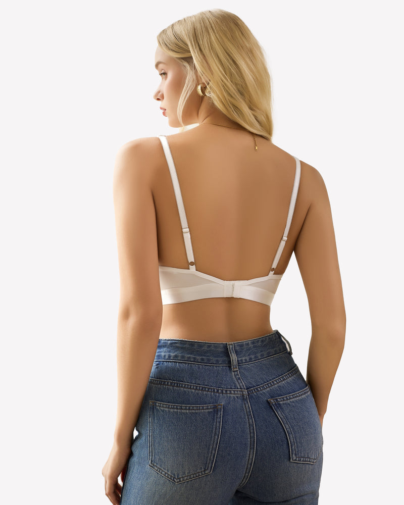 White lace wireless bralette with adjustable straps, comfortable and stylish lingerie.