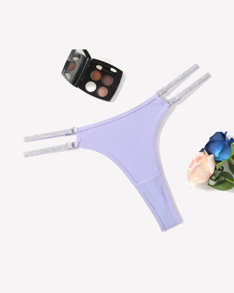 Lilac low waist Brazilian tanga panties with flashing strap details, sexy lingerie.