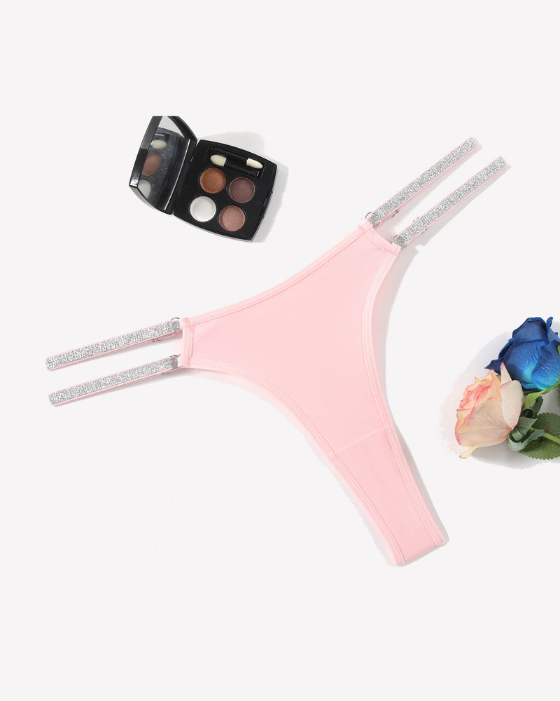 Pink low waist Brazilian tanga panties with flashing strap details, sexy lingerie