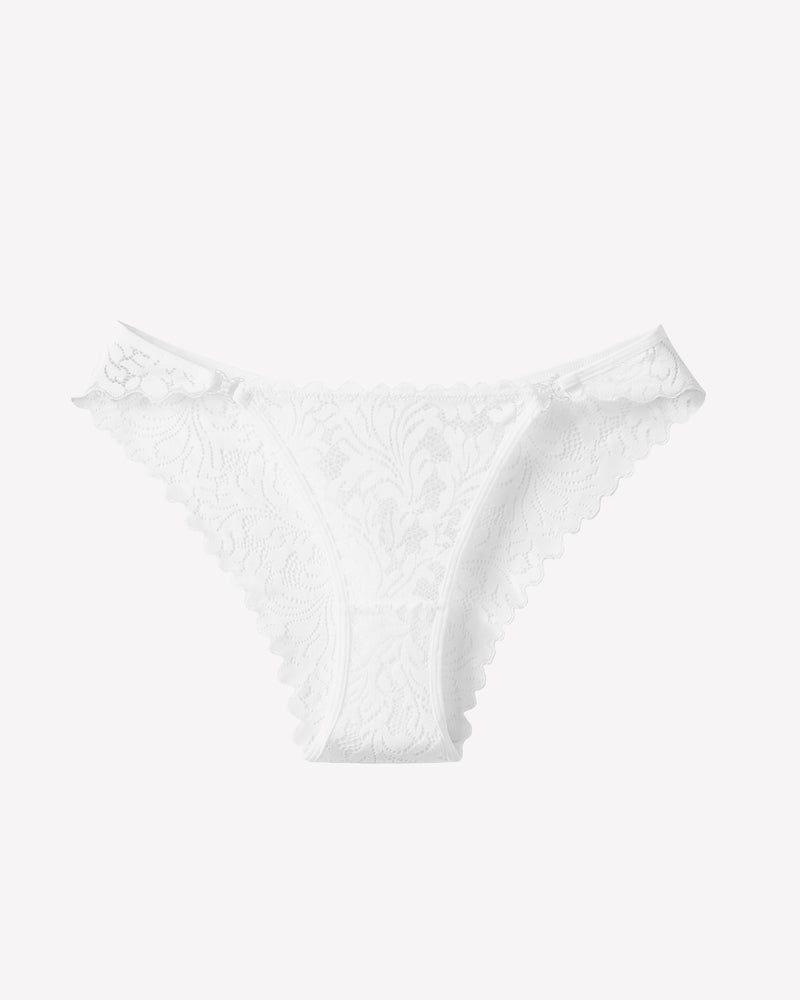 White lace low rise tanga cheeky underpants, soft and breathable, for confidence and romance.