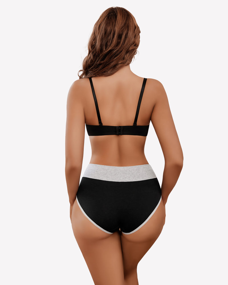 Avidlove high-waist cotton hipster panties in black and gray, comfortable fit, color-clash design