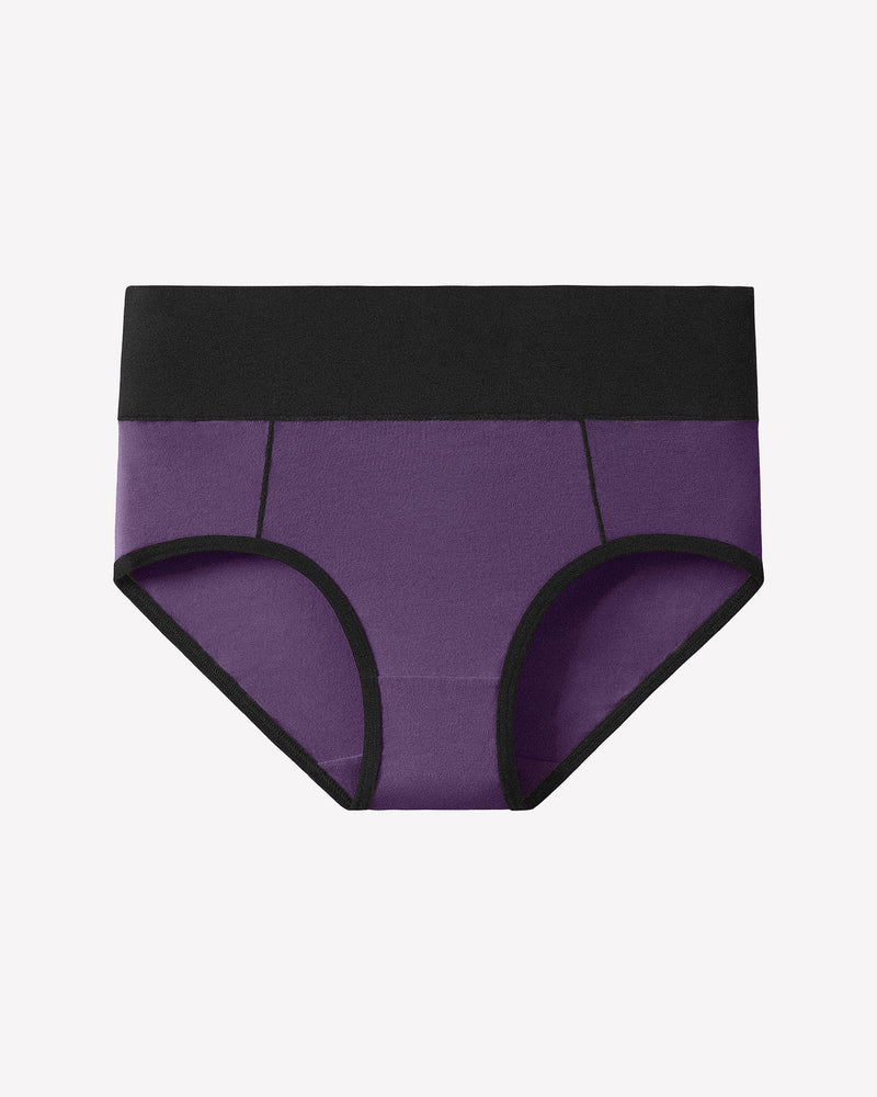 Avidlove high-waist cotton hipster panties in purple with black trim, comfortable color-clash design