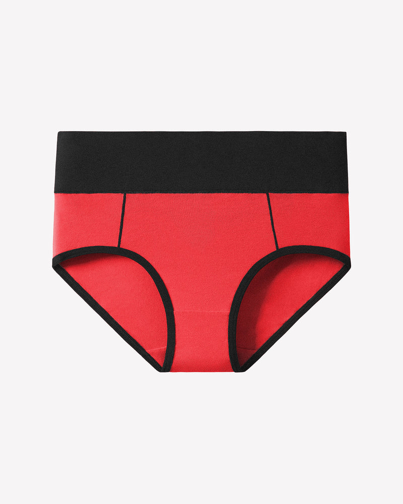 Avidlove High-Waist Cotton Hipster Panties in Red with Black Trim, Comfortable Color-Clash Design