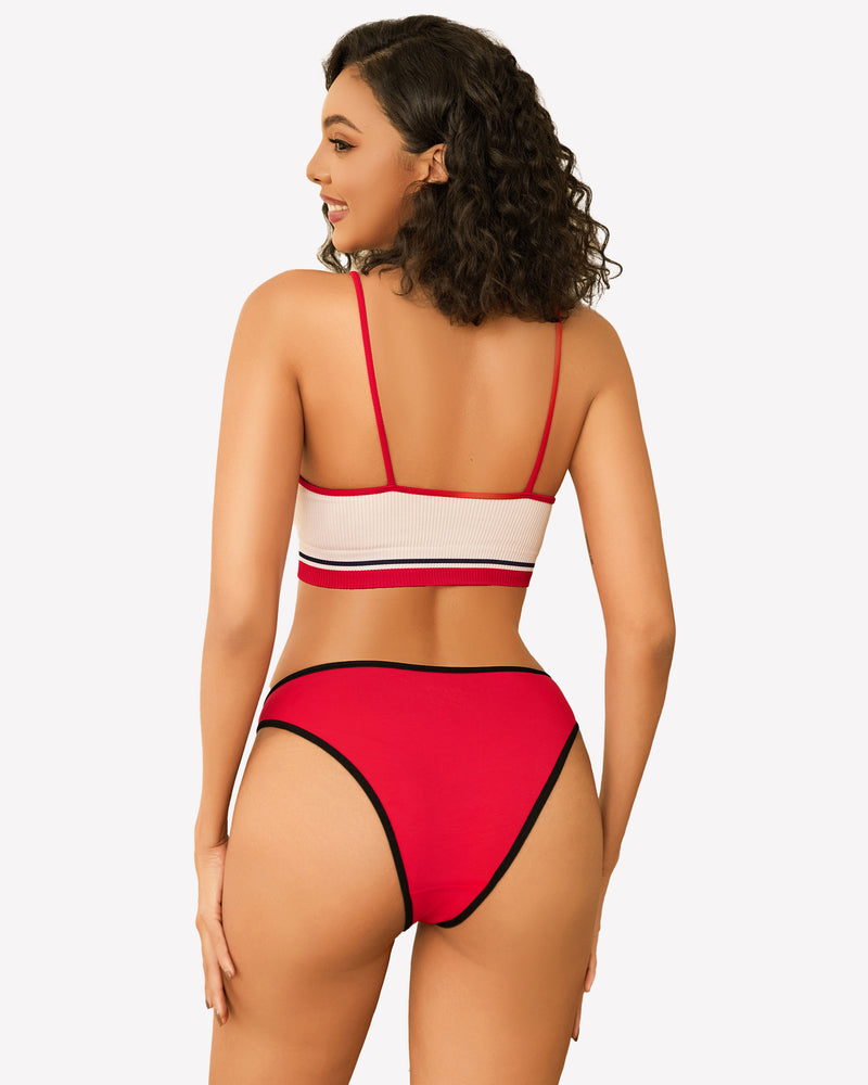 Red cotton hipster panty and bralette set, low rise design, sensual lingerie