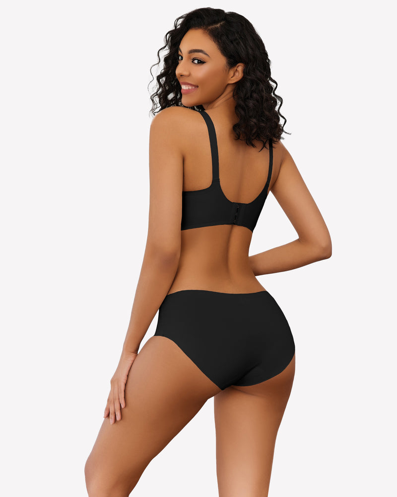 Black wireless push up bra and underwear set, V-neck, full coverage, seamless smoothing