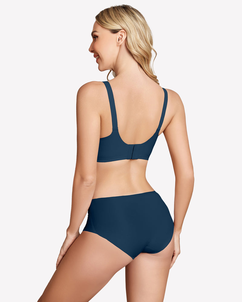 Teal wireless push-up bra and underwear set, full coverage, seamless smoothing, comfortable support