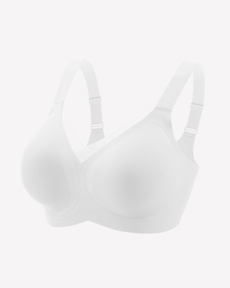 White seamless comfort bra with adjustable straps and no underwire, perfect for all-day comfort