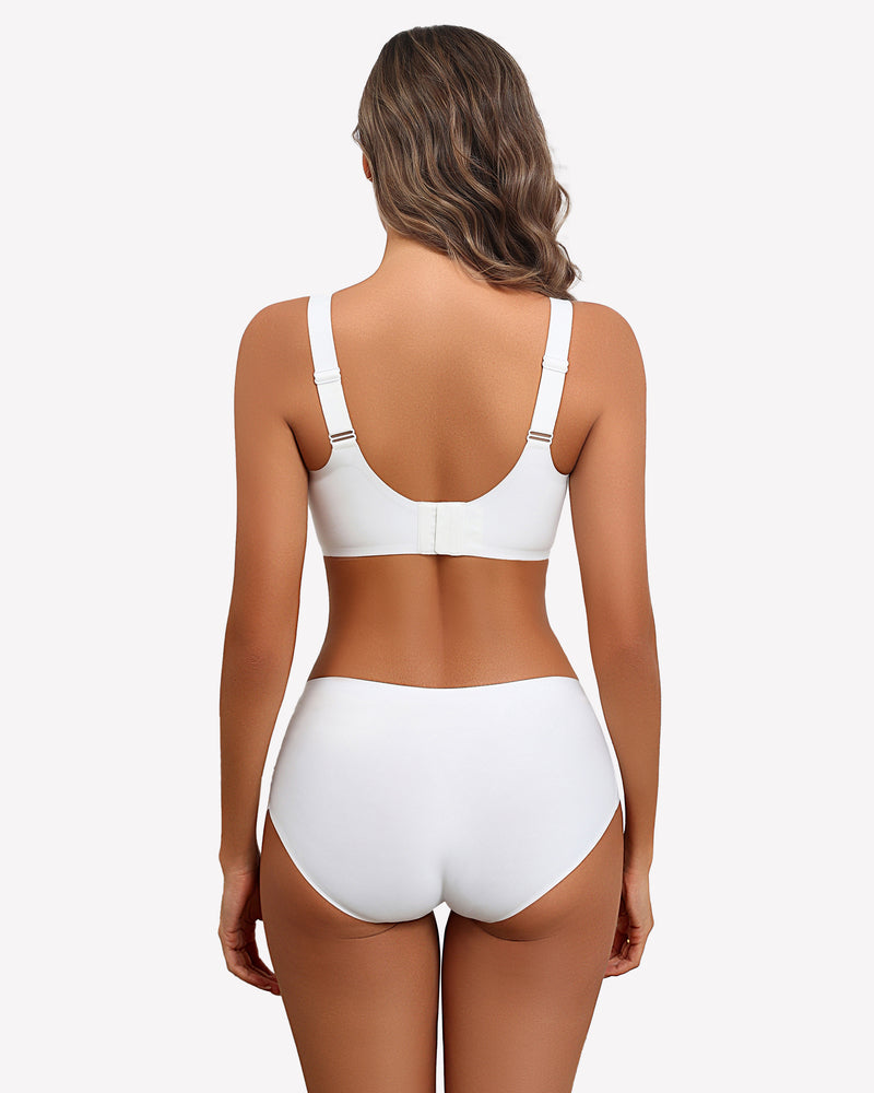 White seamless comfort bra and underwear set, adjustable straps, perfect for all-day comfort