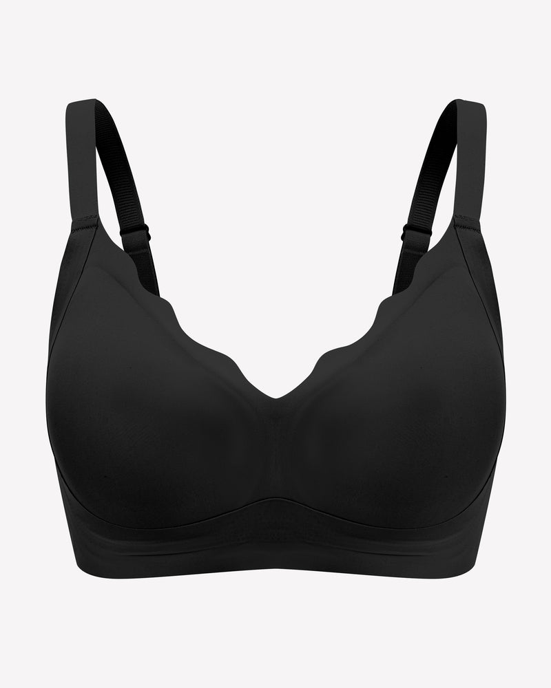 Black seamless push-up bralette with petal neckline, wireless bra for comfort and support
