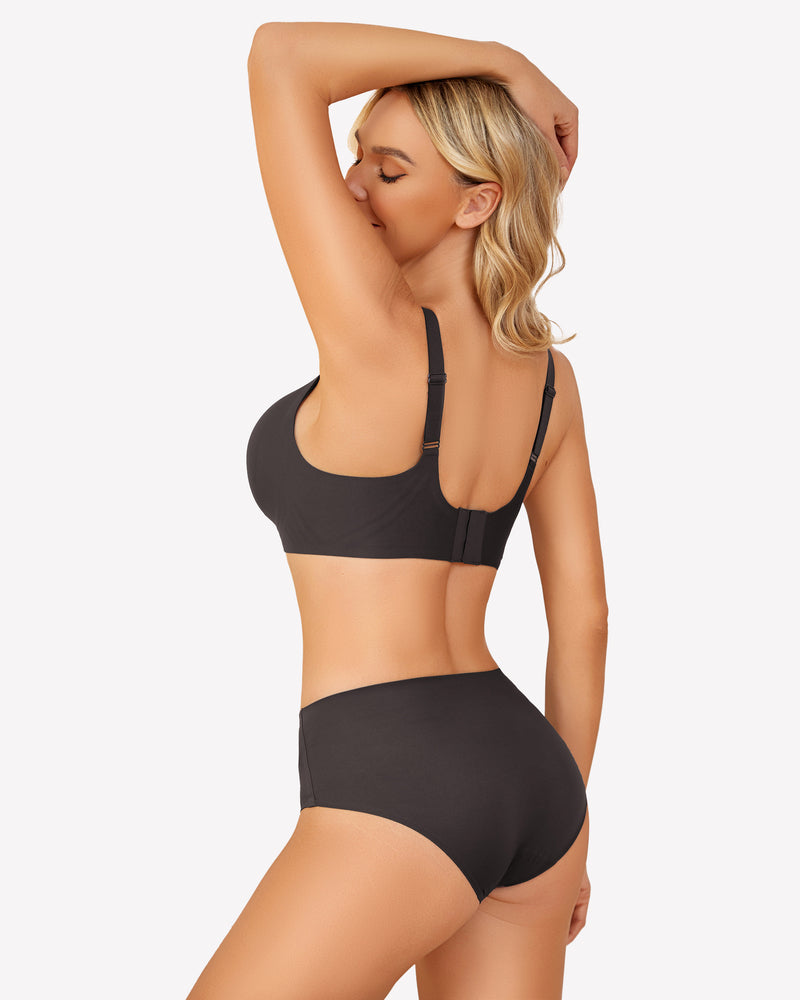 Dark gray seamless push-up bra and underwear set, wireless bra for comfort and support
