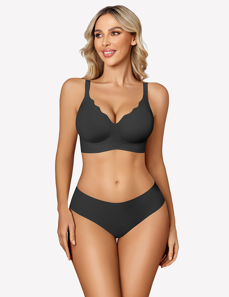 Seamless black push-up bra set, featuring adjustable straps and comfortable design for all-day wear.