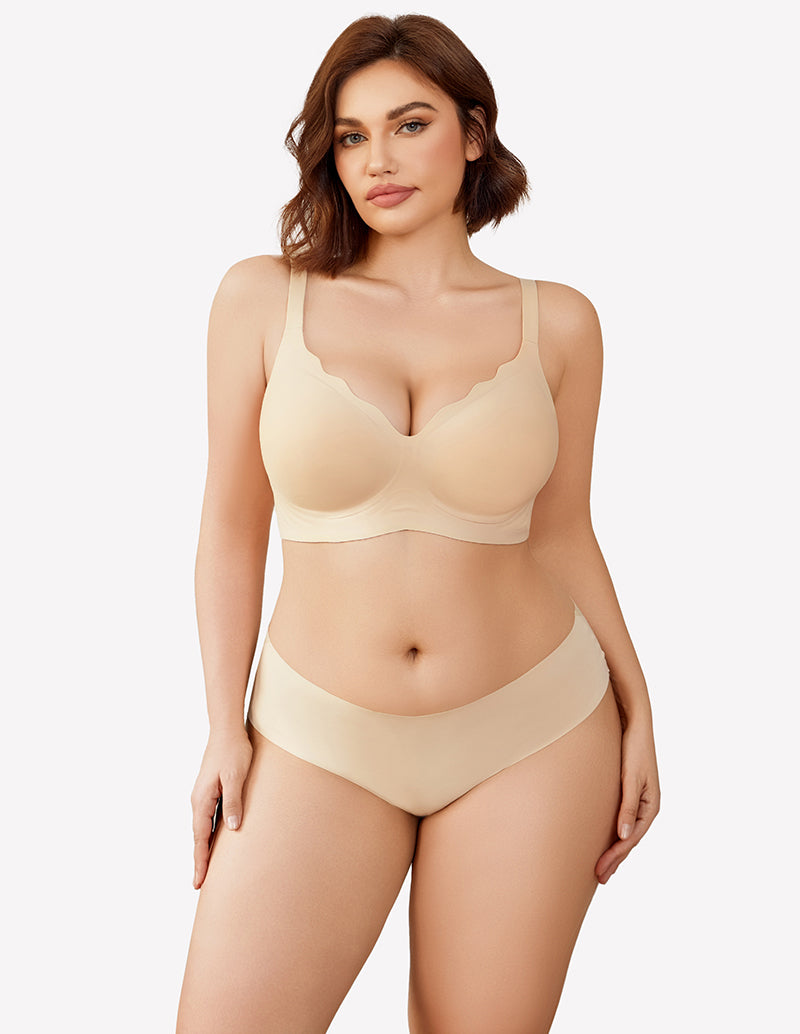 Beige seamless push-up bra set with adjustable straps, offering all-day comfort and support.