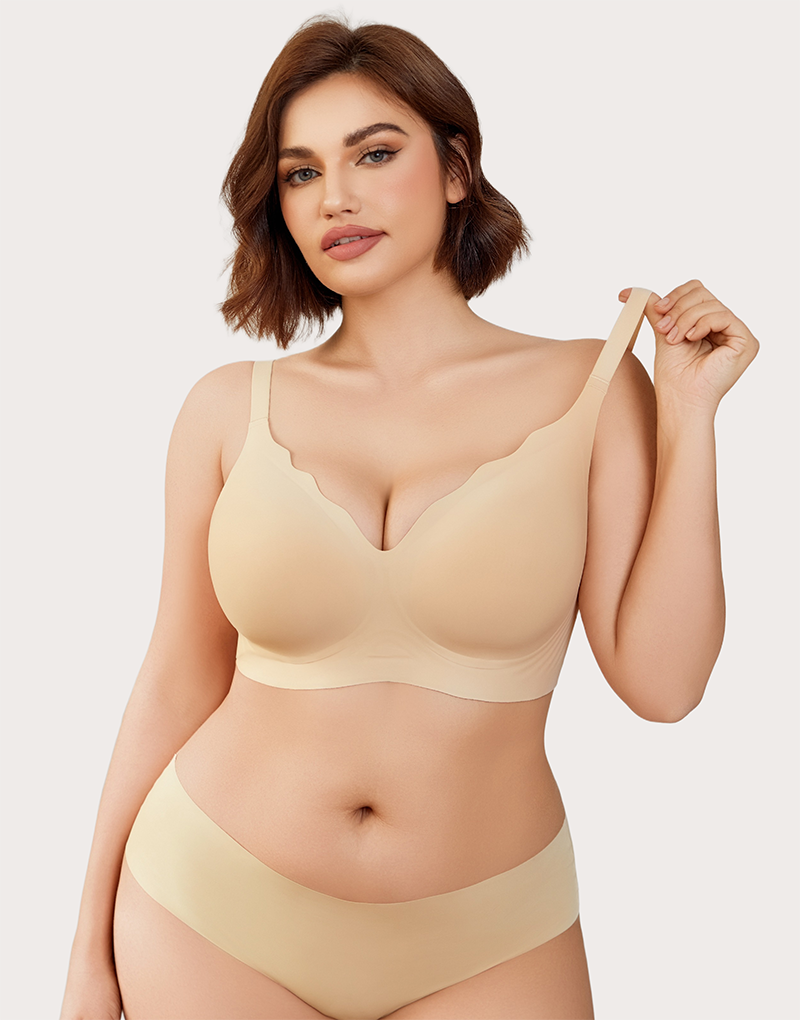 Nude seamless push-up bra set, featuring adjustable straps and comfortable design for all-day wear.