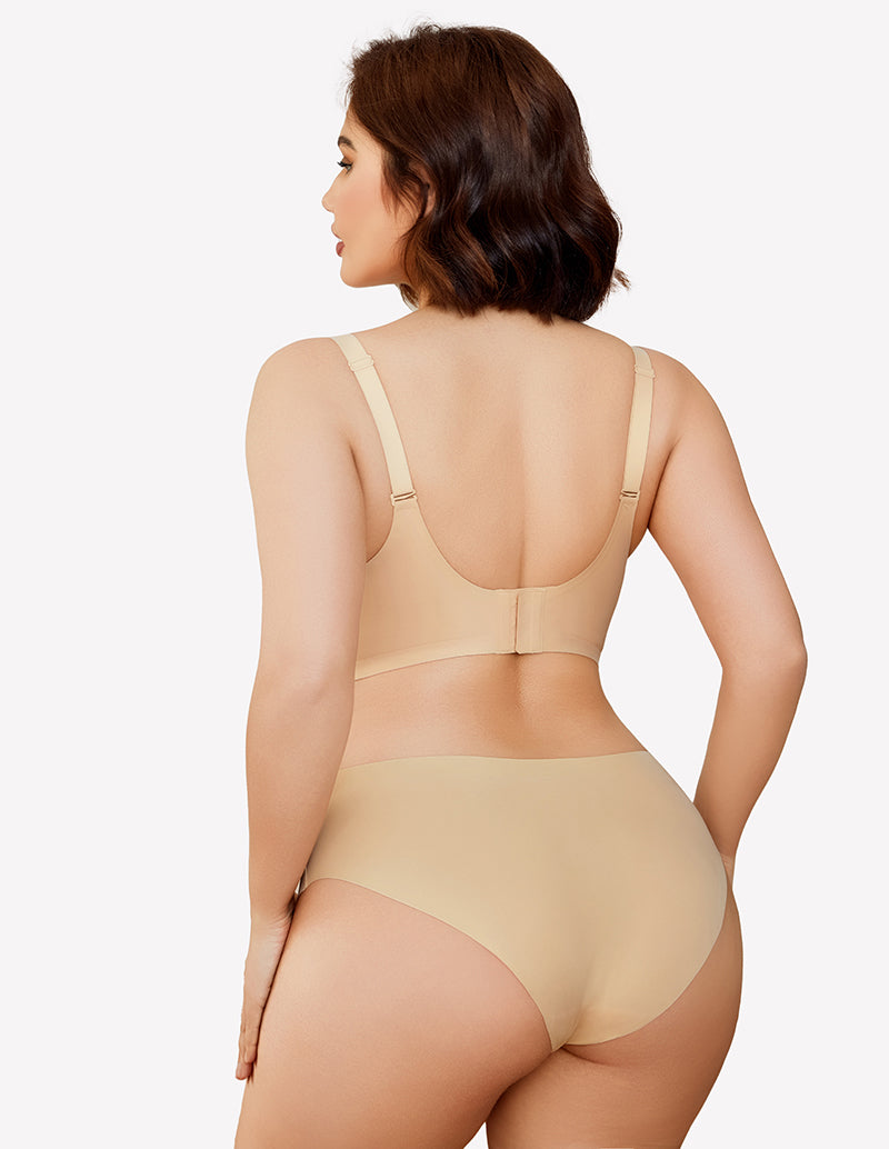 Beige seamless push-up bra set, featuring adjustable straps and comfortable design for all-day wear.