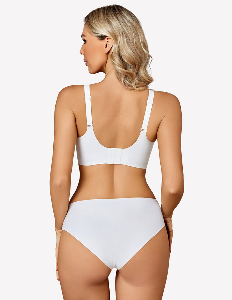 White seamless push-up bra set with adjustable straps for all-day comfort and support.