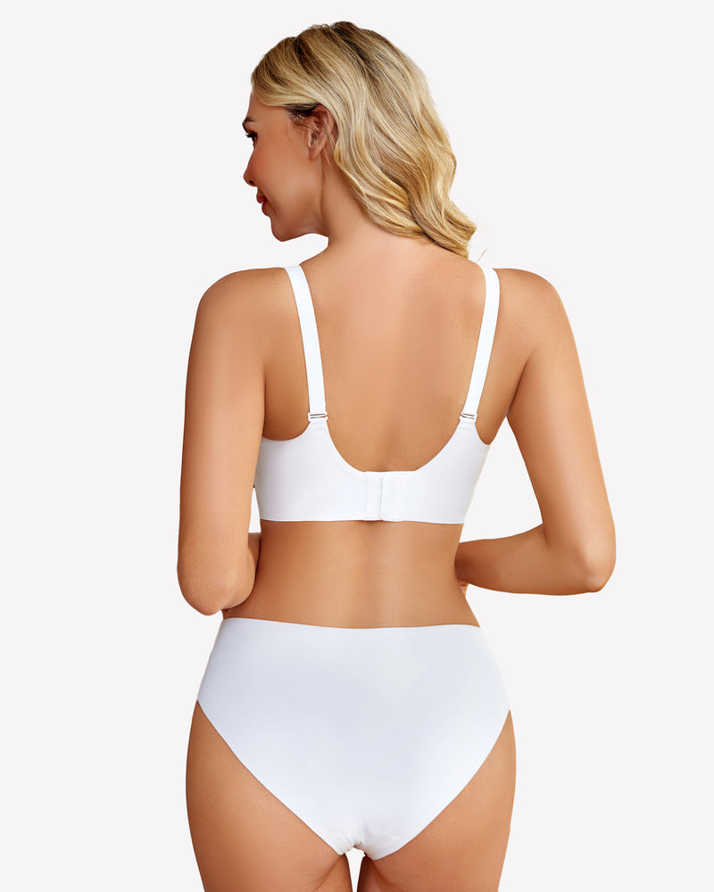 White wireless bralette bra and panty set, adjustable straps, comfortable design for everyday wear.