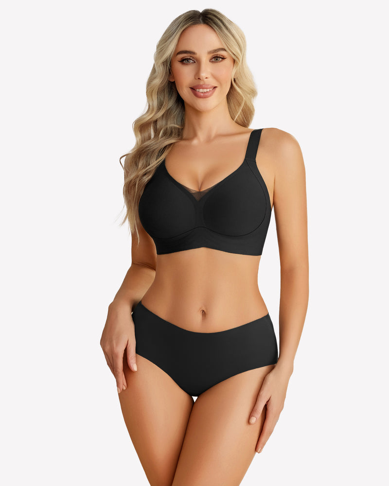 Black push-up bra set, wireless design for comfortable support and a natural shape.