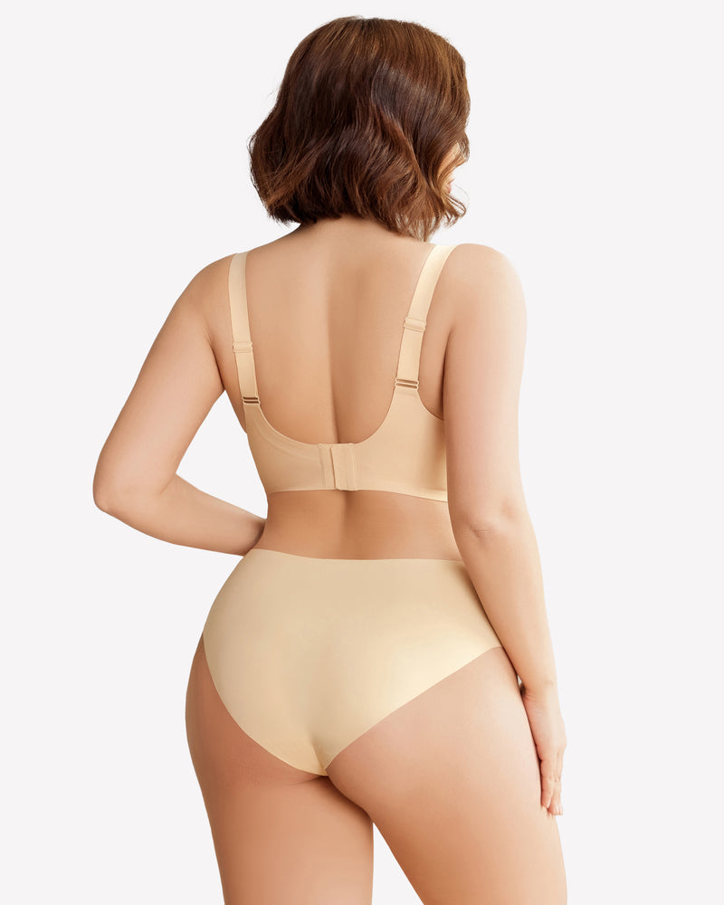 Beige wireless push-up bra set, comfortable support and natural shape.