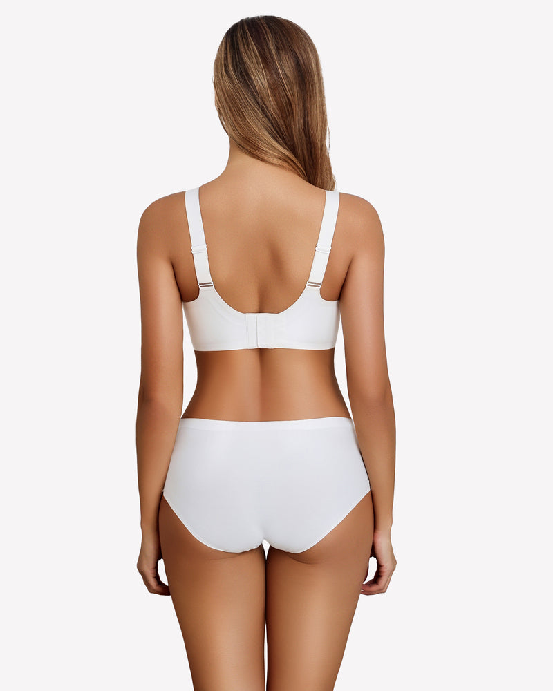 White wireless push-up bra set, offering comfortable support and a natural shape.