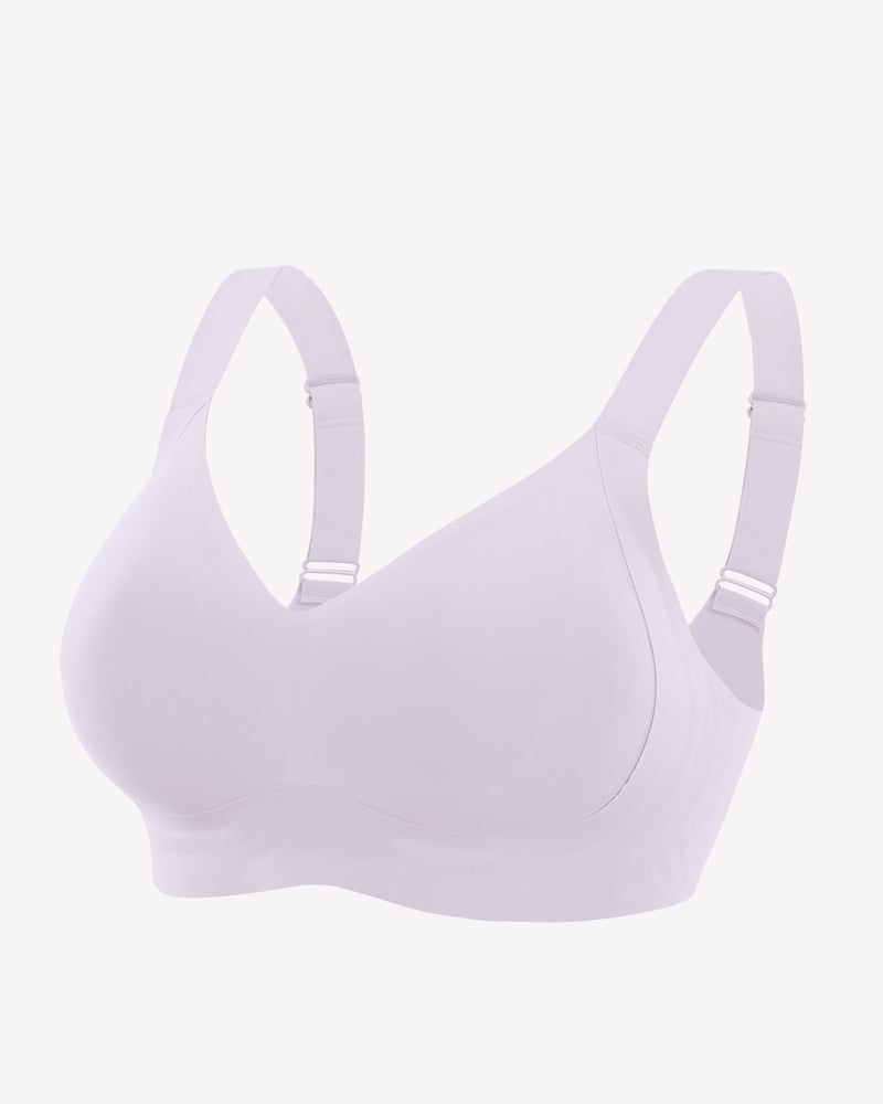 Seamless light purple bra. Smooth, comfortable fit, adjustable straps, no underwire design.
