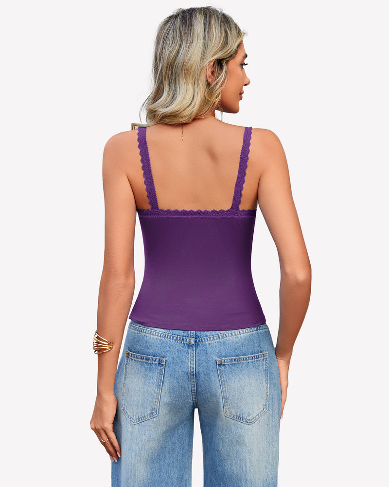 Purple lace trim tank top, Y2k square neck undershirt, perfect for date nights and daily wear