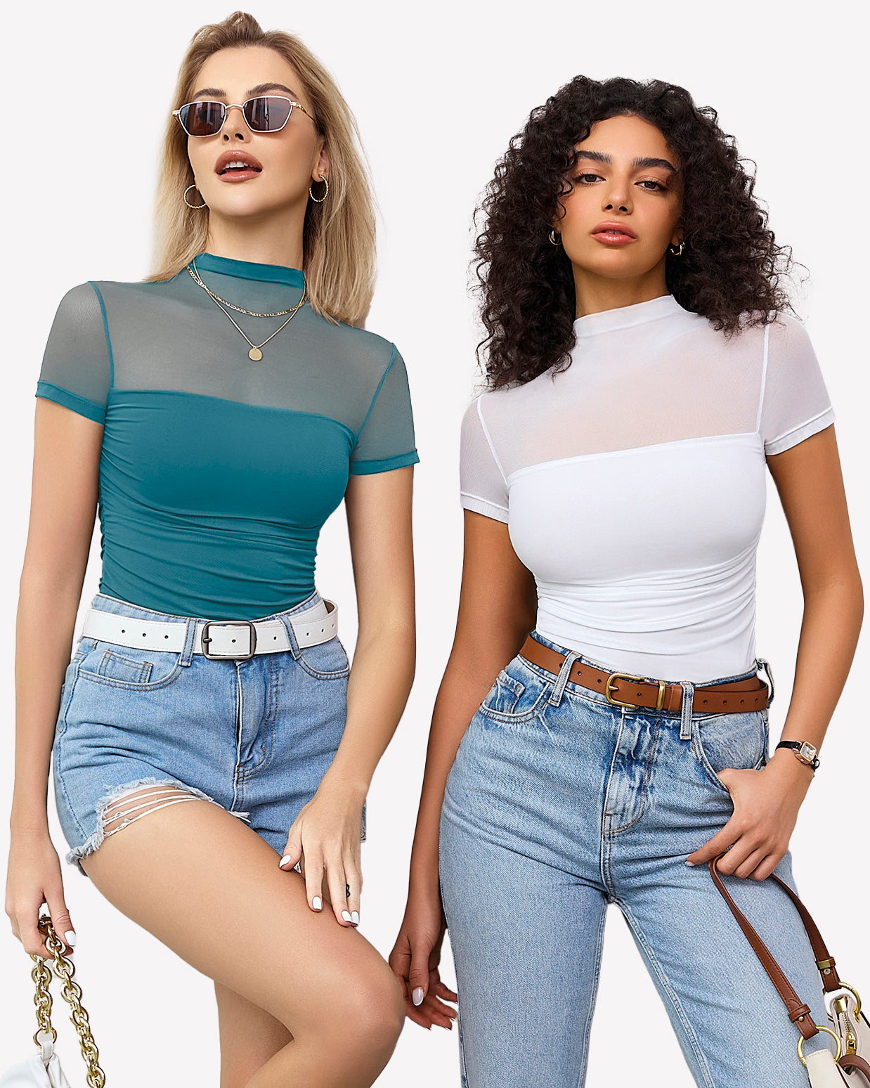 Mesh short sleeve bodysuit with turtle neck, perfect going out outfit