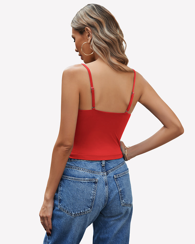 Red cami top, adjustable straps, Y2K style, with jeans, for daily wear and streetwear