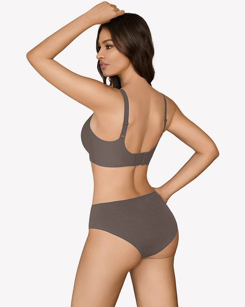 Gray wireless push-up bralette set, seamless design, supportive bra, comfortable lingerie for women