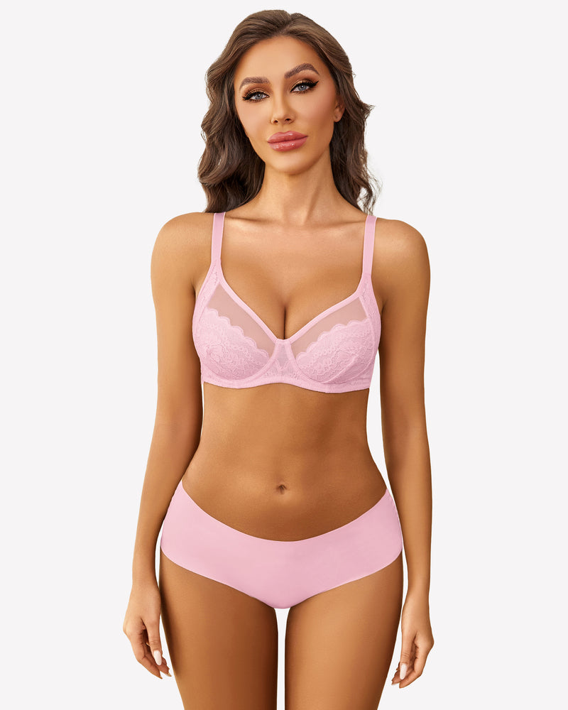 Pink lace bralette set with adjustable straps and underwire for special nights