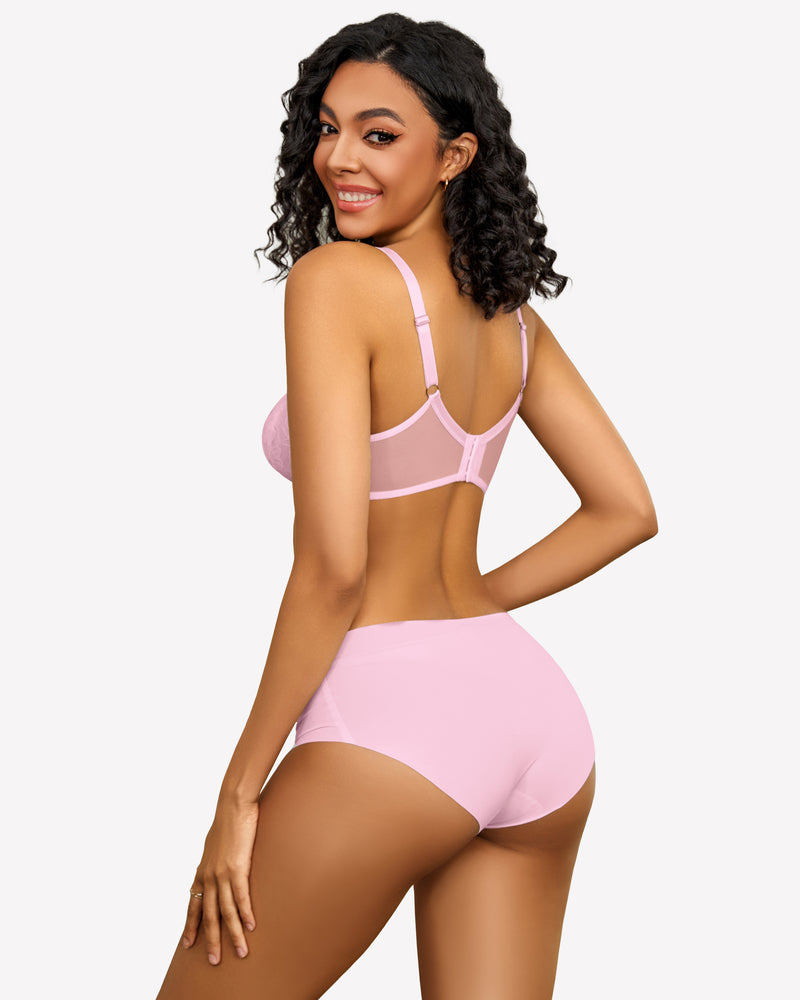 Pink lace bralette set with adjustable straps, ultra-soft mesh for special nights