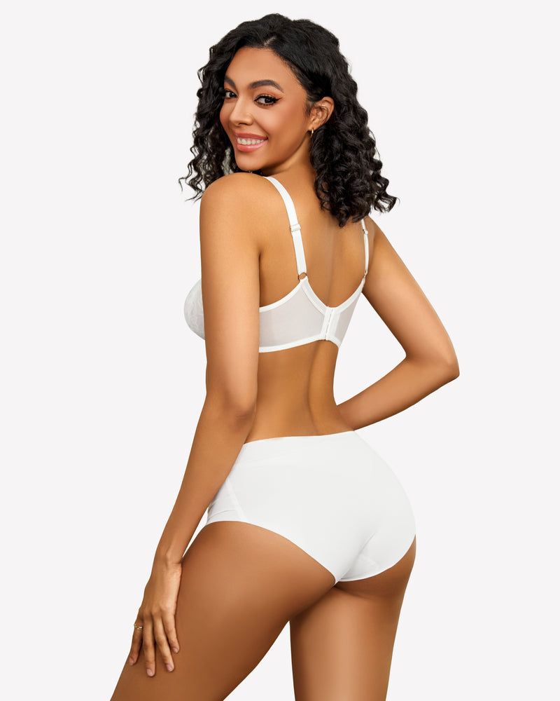 White lace push-up bra set with adjustable straps. Ultra-soft mesh, perfect for special nights.